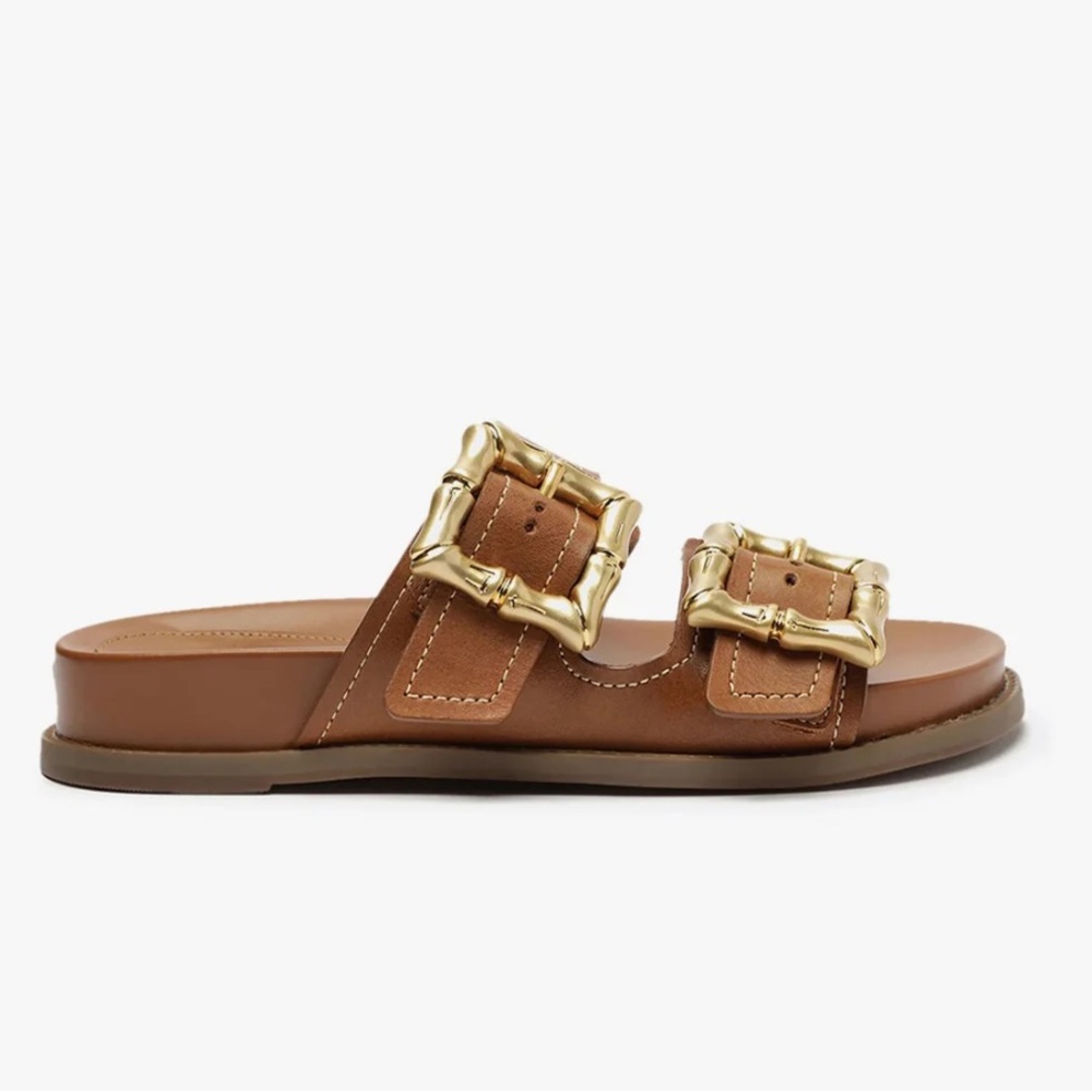 Like New • Schutz Enola Wood Leather Double Band Sandal